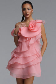 Juhly Chic Flowy Sleeveless Floral Ruffle Tiered Tulle Mini Dress